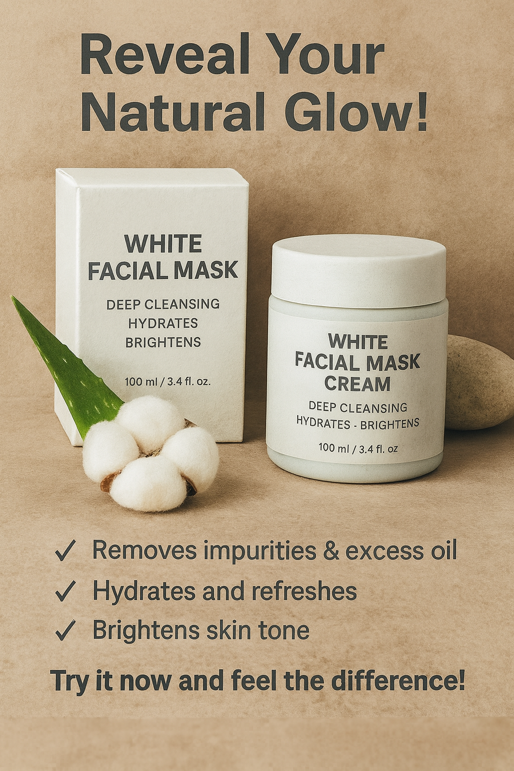 White Facial Mask Cream – Deep Cleansing & Brightening (100ml)